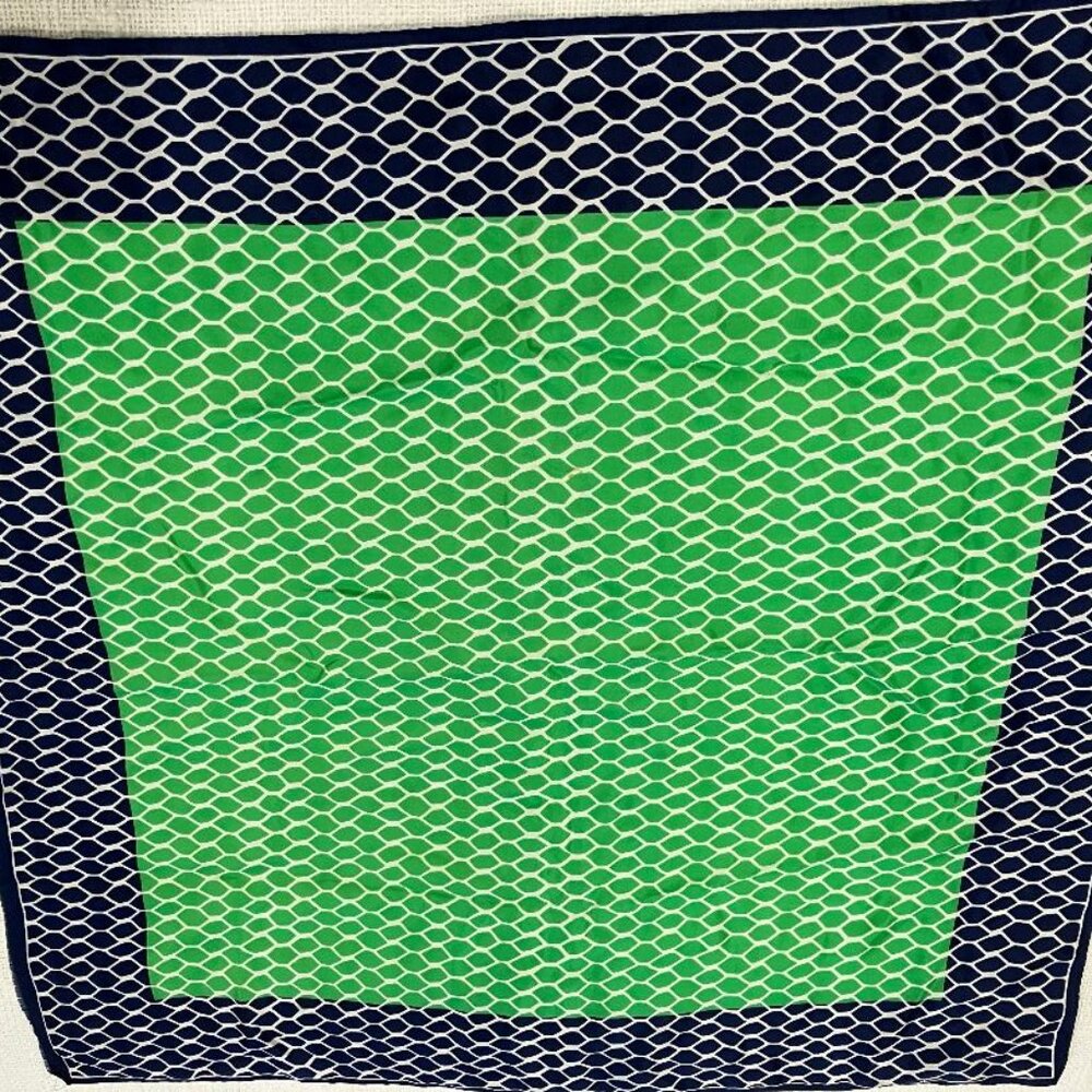 Vintage Vera Neumann Silk Scarf - navy blue and green